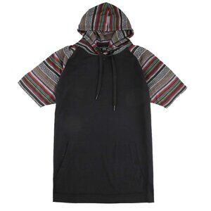 Men's Black T-Shirt with Vibrant Colorful Striped and Casual Hood Design Size M